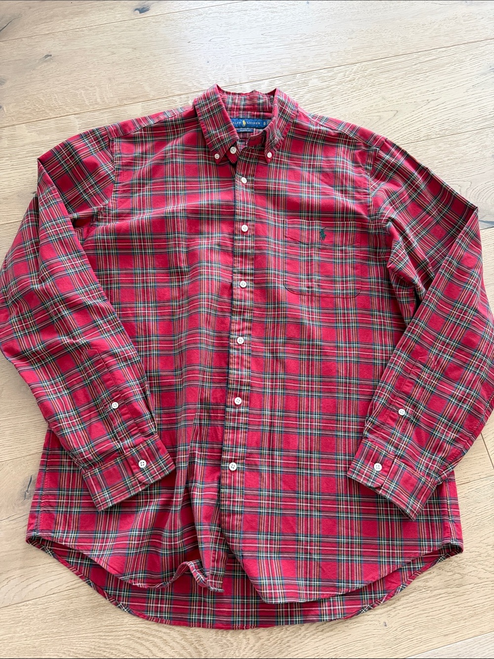 Ralph Lauren Red Plaid Classic Fit Long‎ Sleeve Button Down Shirt Mens XL Preppy
